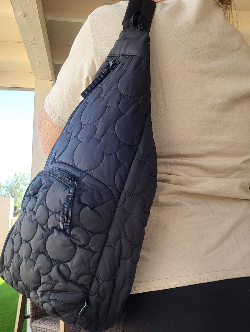 Vera Bradley Disney Black Quilted Sling Backpack with Mickey Mouse Interior. - Picture 3 of 16